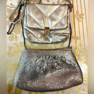 Set Of 2  Gray Silver Evening  Bag Womens  Lurex/ Metal Small Bag